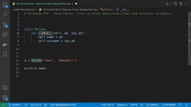 47. Python OOP - Konstruktor, class və nüsxə dəyişənləri, metodlar смотреть онлайн