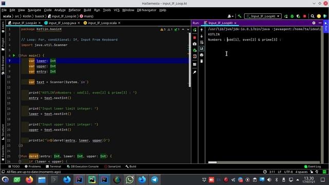 Fungsi, Input data, Kondisional: if, Loop: for: Java, Kotlin, Scala, Python & Dart + source code смотреть онлайн