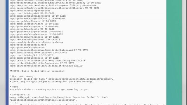 Error:Execution failed for task ':app:transformClassesWithMultidexlistForDebug'. java.lang.Uns... смотреть онлайн