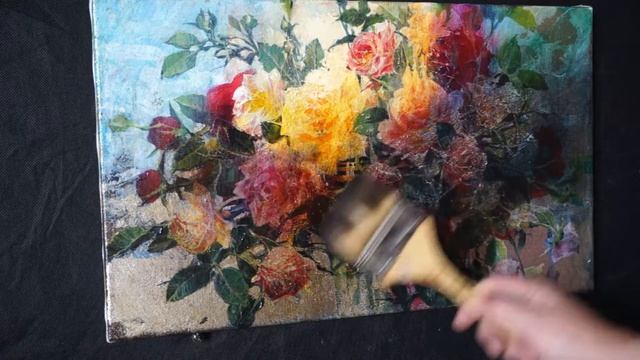 Розы в смешанной технике / живопись маслом по акриловым краскам смотреть онлайн