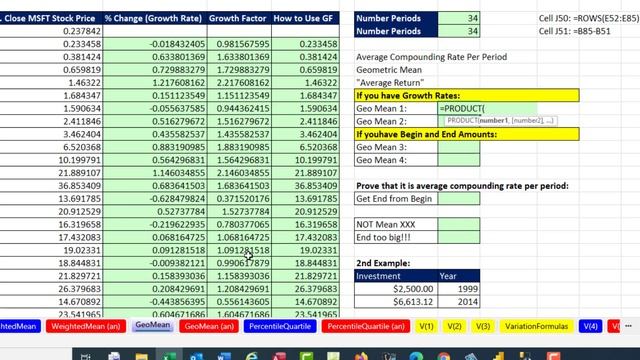 Excel Statistical Analysis 11: Geometric Mean to Calculate Average Compounding Rate per Period смотреть онлайн