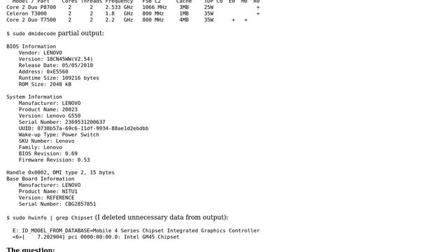 Lenovo G550 CPU Upgrade From T3000 To P8700 Issue