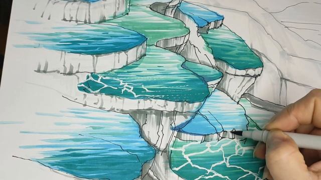 СКЕТЧИНГ МАРКЕРАМИ. ИЗОБРАЖЕНИЕ ВОДЫ. ПАМУККАЛЕ. ЧАСТЬ 2