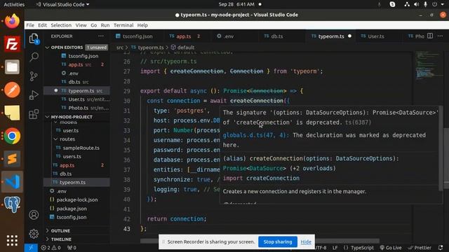 'createConnection' is deprecated node.js typeorm typescript смотреть онлайн