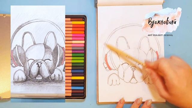 Бульдог карандашом. Тональная растяжка. Простые уроки рисования. смотреть онлайн