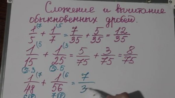 Сложение и вычитание обыкновенных дробей с разными знаменателями