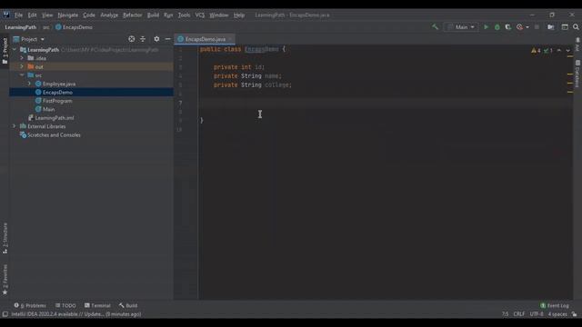 Encapsulation practical in Java using Intellij IDE смотреть онлайн