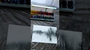 Как нарисовать туман над рекой. Черно-белый арт акварелью