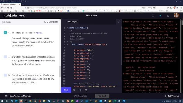 Learn Java - 2.2 Variables Project | Codecademy Walkthrough смотреть онлайн