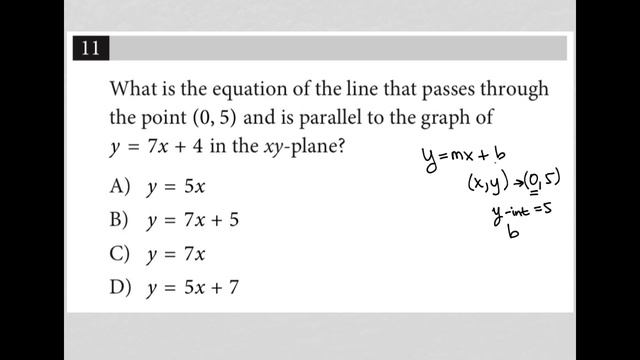 What is the equation of the line that passes through the point (0, 5) and is parallel to the graph. смотреть онлайн