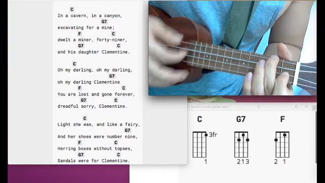 Oh my darling Clementine C key Ukulele Tutorial Play Along Sing Along смотреть онлайн