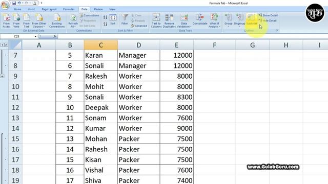 MS excel Part-16 | Excel 2007 Data tab in Hindi | MS Excel Group, Ungroup, Subtotal in hindi смотреть онлайн