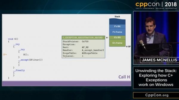 CppCon 2018: James McNellis “Unwinding the Stack: Exploring How C++ Exceptions Work on Windows”