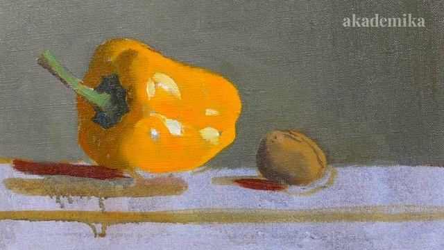 Масляная живопись. Штудия «Натюрморт с болгарским перцем». смотреть онлайн