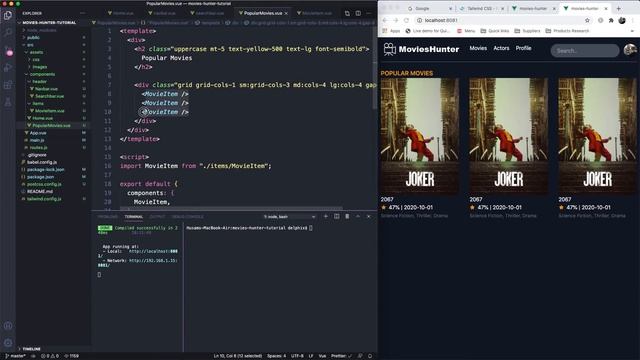 Movie Hunter App Build Grid System for Movie using Tailwindcss Part 3 смотреть онлайн