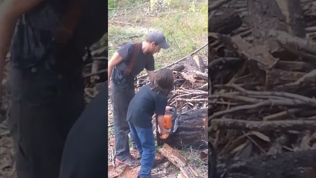 Teaching my son how to run chainsaw смотреть онлайн