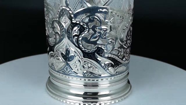 Серебряный подстаканник 875 пробы с хрустальный стаканом Кубачишоп.Ру смотреть онлайн