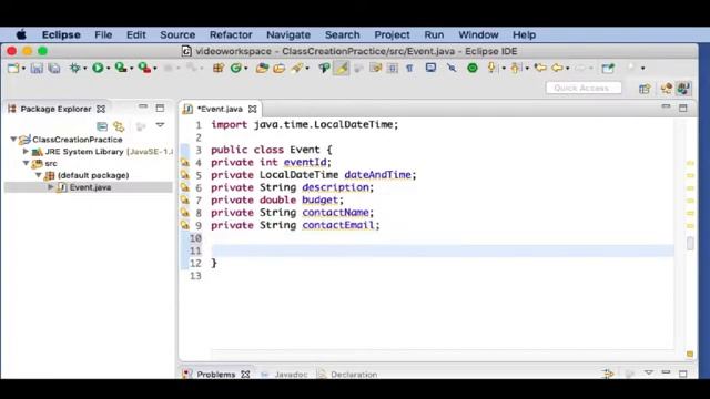 Create a Java class in Eclipse in under 1 minute - Event Class - Getters and Setters смотреть онлайн