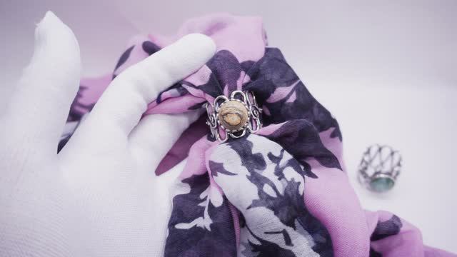 Муфта для платка яшма песочная агат зелёный посеребрение аксессуар кольцо 2141 Хорошие Вещи