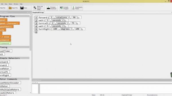 Урок 3. RobotC Graphical. Контроллер VEX IQ. Программирование простейших движений