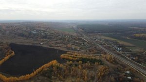 Полет над селом Княжиха в Пильнинском районе Нижегородской области. Железная дорога Москва - Казань