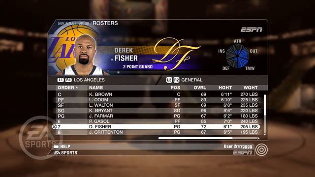 NBA Live 08 PS3 General Roster Los Angeles Lakers смотреть онлайн