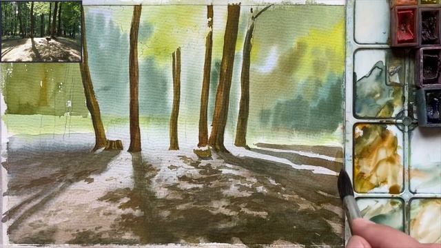 Уроки рисования. Как рисовать пейзаж акварелью. Акварель. Подробное объяснение.Поэтапное рисование. смотреть онлайн