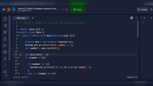 Java 32 • Check if number is prime or not in Java • Optimised Code • @AnuragAffection смотреть онлайн