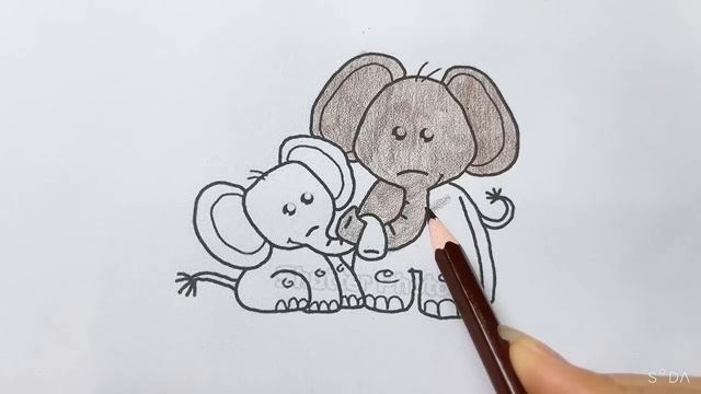 Share how to color and complete the picture of two elephants смотреть онлайн