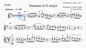 Beethoven Sonatina in G for Violin and Piano. Practice video, score and accompaniment