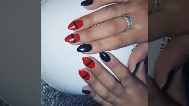 Черный красный дизайн  ногтей