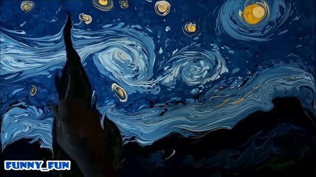 Это невероятно! Рисунок на воде Художник просто водит кистью по воде добовляя в смотреть онлайн