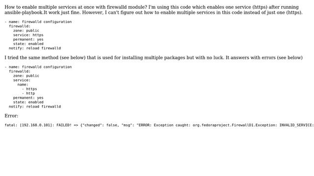 How to enable multiple services at once with firewalld module - Ansible? смотреть онлайн