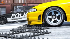 Автомобили против полицейской полосы шипов #2 - BeamNG DRIVE |