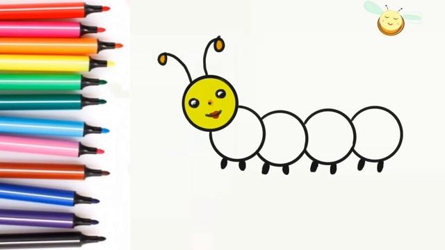 Мультик раскраска. Как нарисовать гусеницу. Рисование малышам. Песенки и мелодии для детей #9 смотреть онлайн