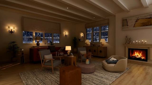 Warm cozy living room with a crackling fireplace / Теплая уютная гостиная с потрескивающим камином смотреть онлайн