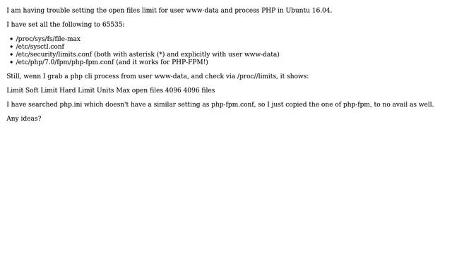 DevOps & SysAdmins: Can't set open files limit for user www-data and process PHP in ubuntu 16.04 смотреть онлайн