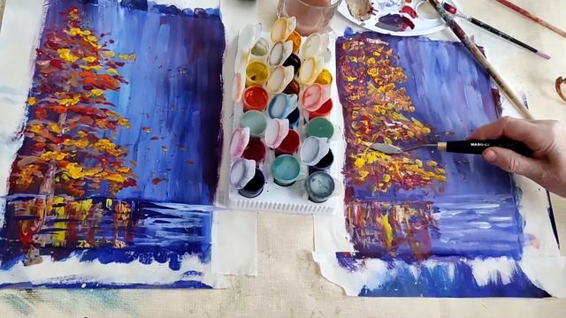 Мои первые шаги в творчестве. Золотое дерево и отражение его в воде. По МК с Арткляксой. смотреть онлайн