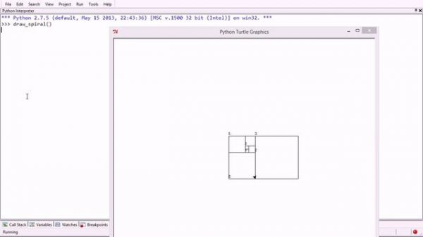Python drawing a spiral based on a Fibonacci sequence