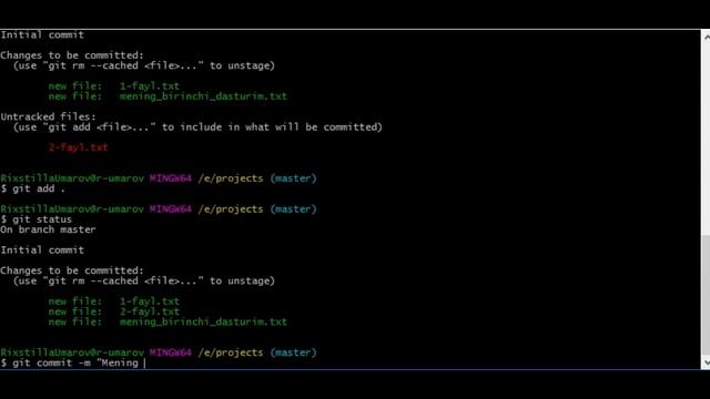 Git #4 - Dars - Git commit, gitda o`zgarishlarni talqinlar tarixiga qo`shish смотреть онлайн