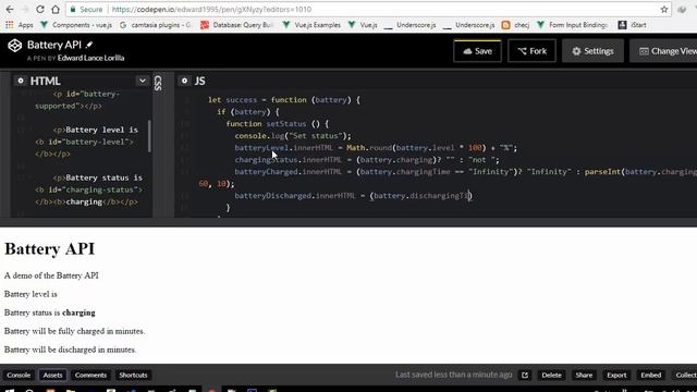 HTML5 Battery API javascript смотреть онлайн