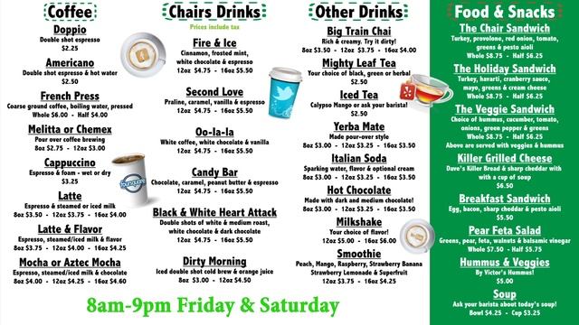 Chairs Coffee House Menu - 04/07/2013 Updated смотреть онлайн