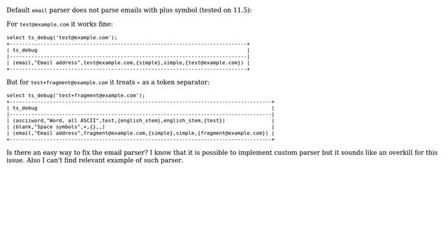 Databases: PostgreSQL text search email parser does not handle + correctly смотреть онлайн
