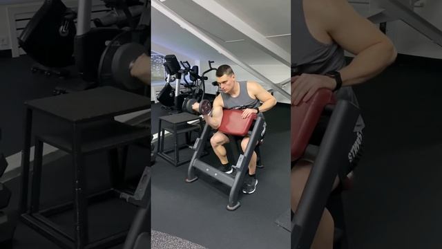 Сгибание руки на скамье Скотта с гантелью смотреть онлайн