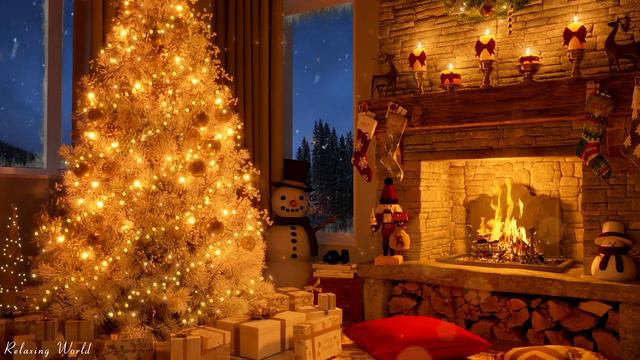 Christmas Ambience With Instrumental Christmas Music 🎄🔥 Christmas Fireplace Background