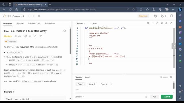 852. Peak Index in a Mountain Array - Leetcode 852 - Python смотреть онлайн