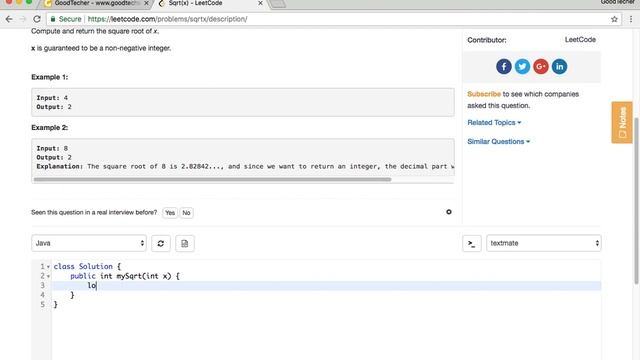 LeetCode Tutorial 69. Sqrt(x) смотреть онлайн