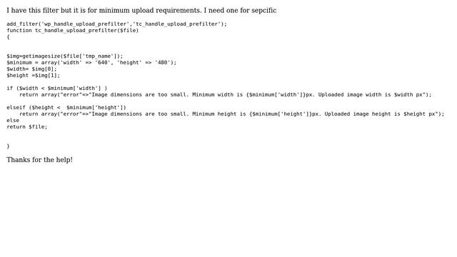 Wordpress: On wordpress, how do i require specific dimensions from user uploads only смотреть онлайн