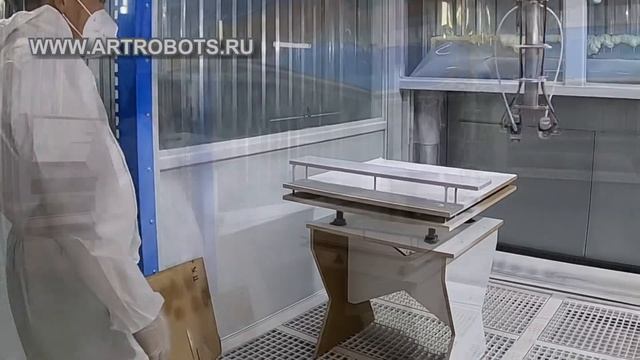 Автоматическая покраска фасадов кухни на двух базах. Линия для покраски деталей. смотреть онлайн