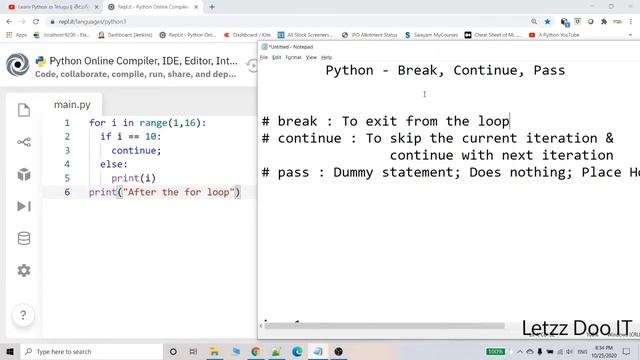 12. Python break, continue, pass statements ( తెలుగు లో ) смотреть онлайн